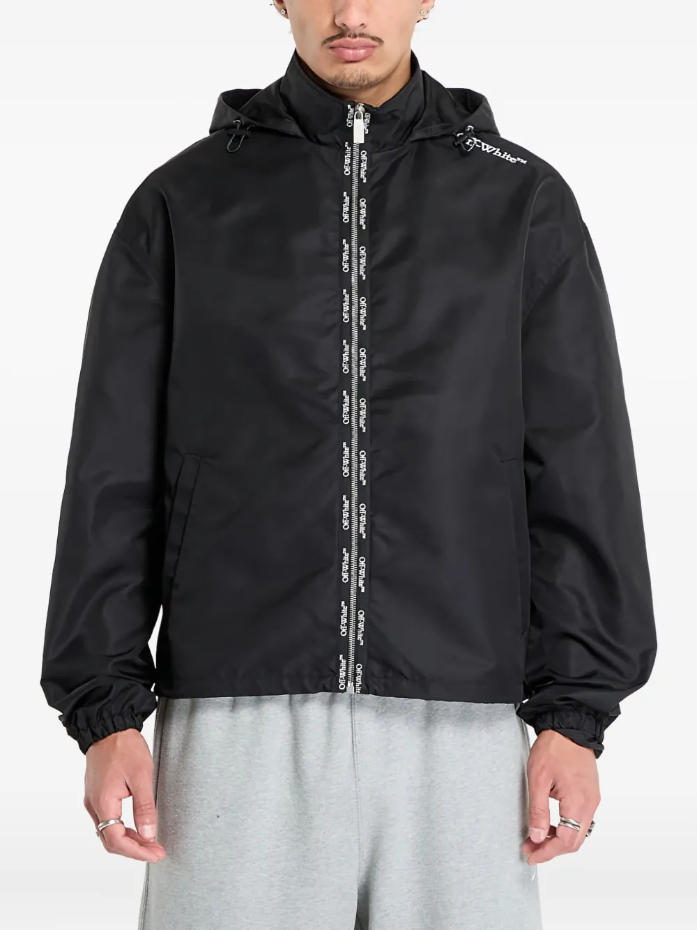 Off-White hooded logo-tape jacket | Black | Image 1