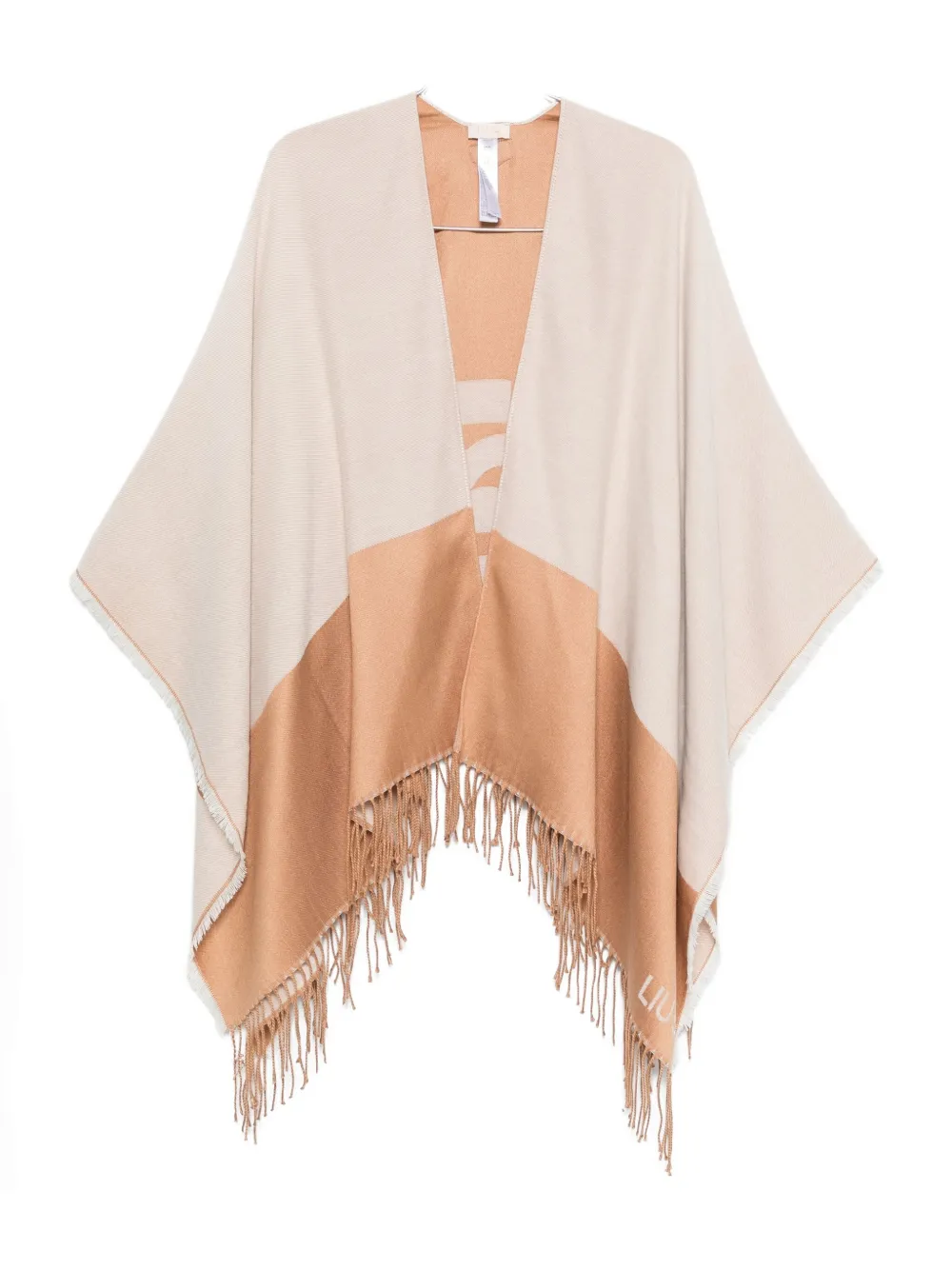 Liu •jo Fringed Two-tone Cape In Neutral