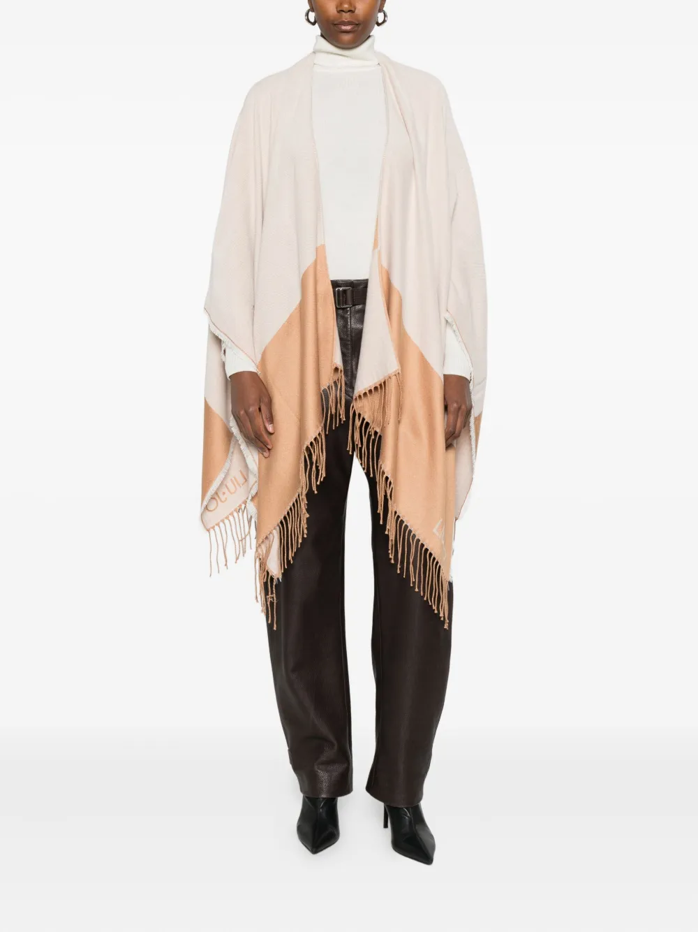 Liu •jo Fringed Two-tone Cape In Neutral