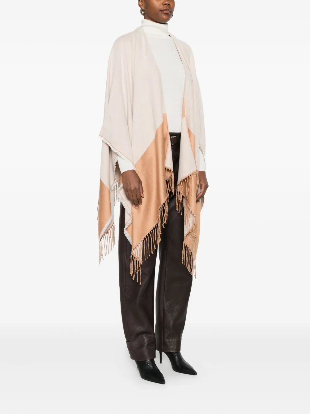 Liu •jo Fringed Two-tone Cape In Neutral