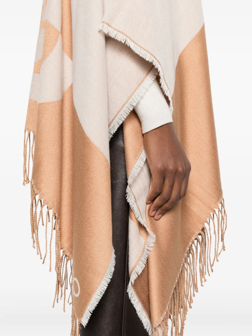 Liu •jo Fringed Two-tone Cape In Neutral