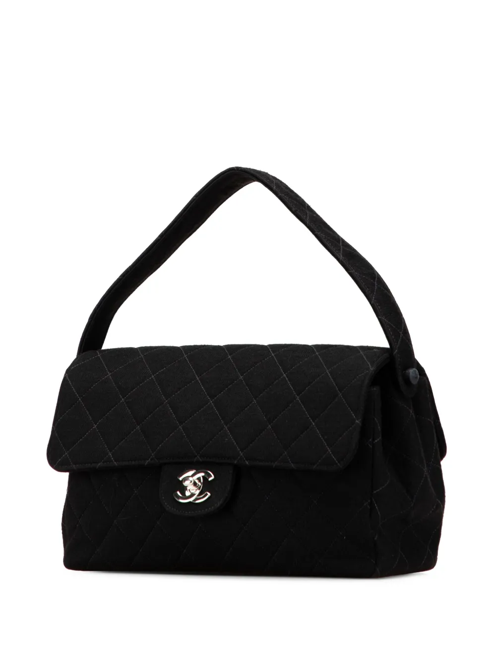 Pre-owned Chanel 1996-1997 Medium Cc Quilted Jersey Double Sided Flap Handbag In Black