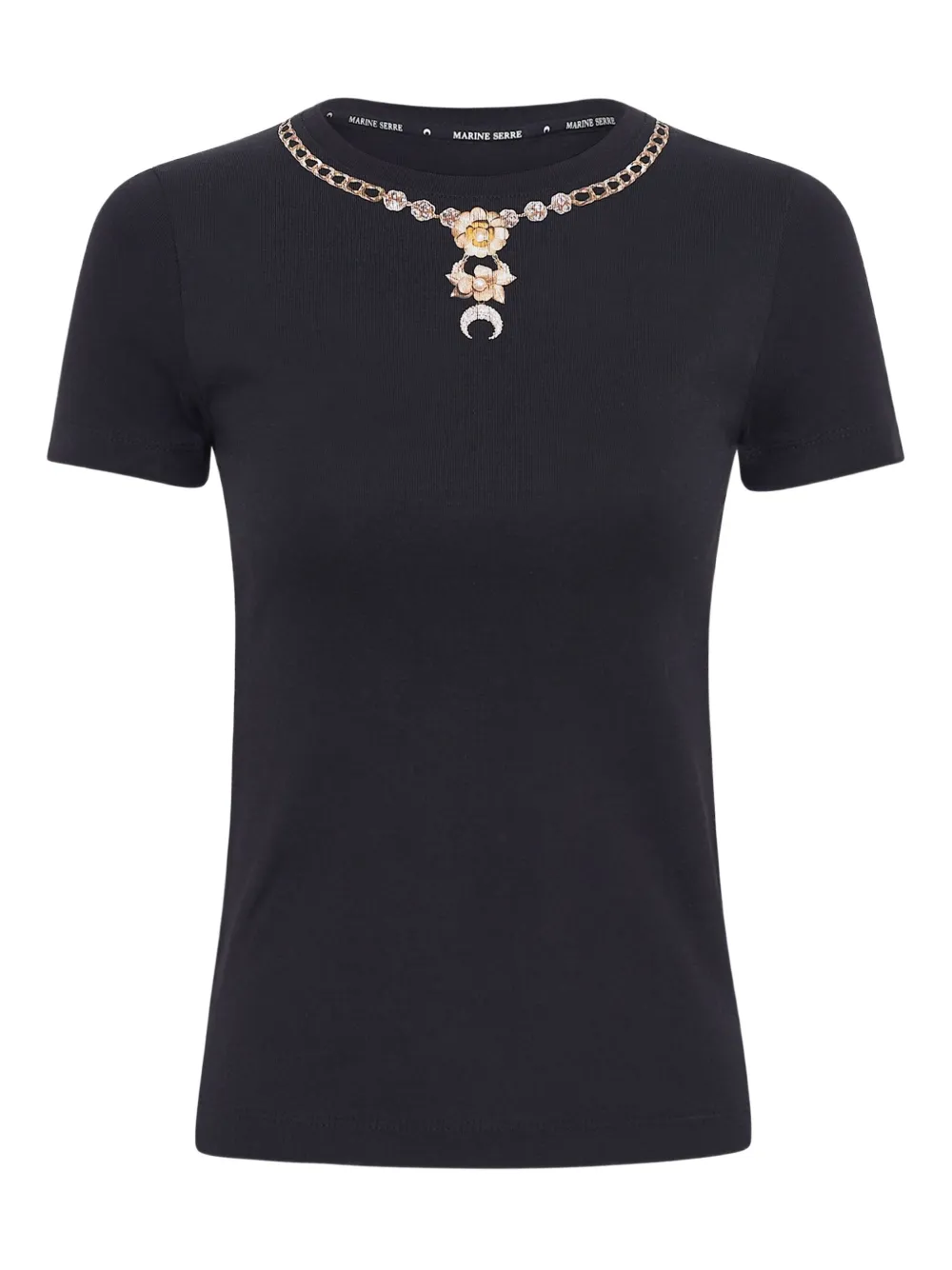 Marine Serre Crew Neck T-shirt In Black