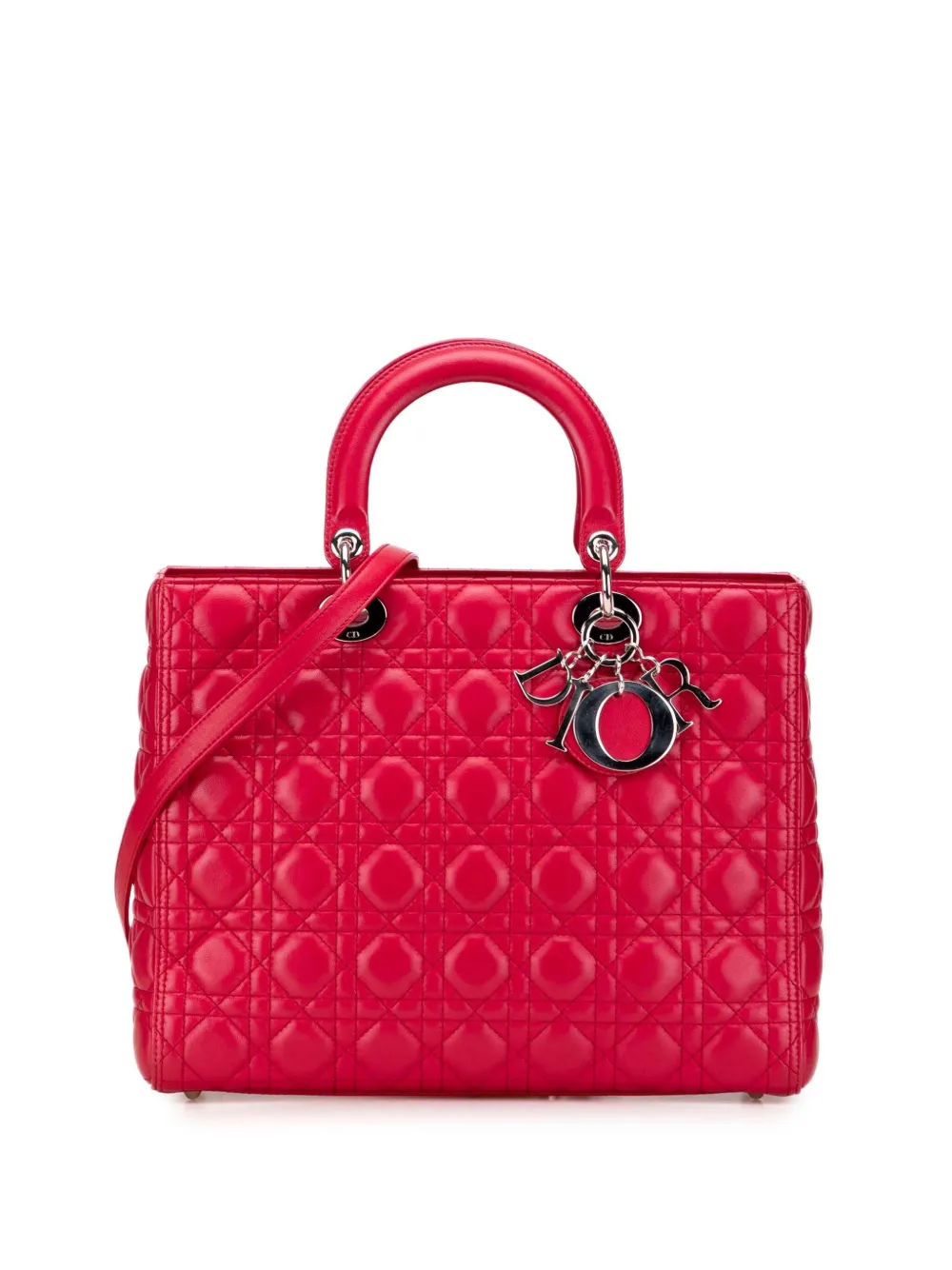 Christian Dior Pre-Owned 2012 ラージ ラムスキン カナージュ レディ ディオール サッチェルバッグ - レッド Christian Dior Pre-Owned 2012 ラージ ラムスキン カナージュ レディ ディオール サッチェルバッグ - レッド