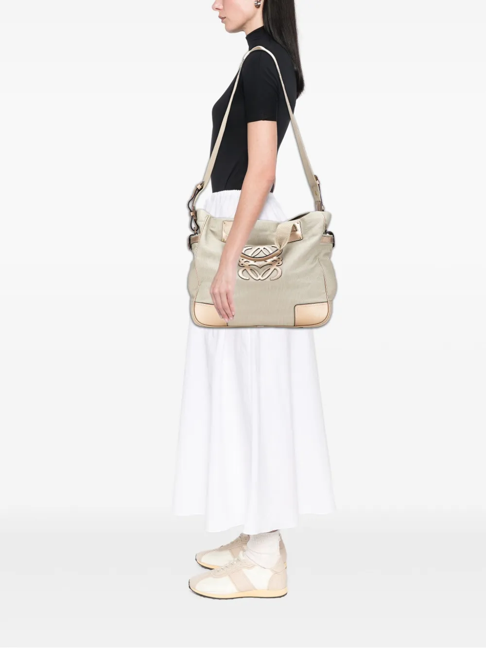 Pre-owned Loewe 2007 Anagram Canvas Satchel In Brown