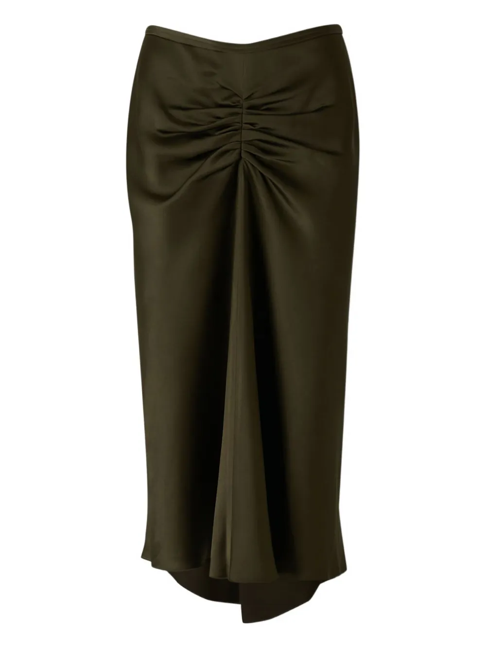 Victoria Beckham Midi Skirt With Asymmetric Hem And Ruched Detail In Green