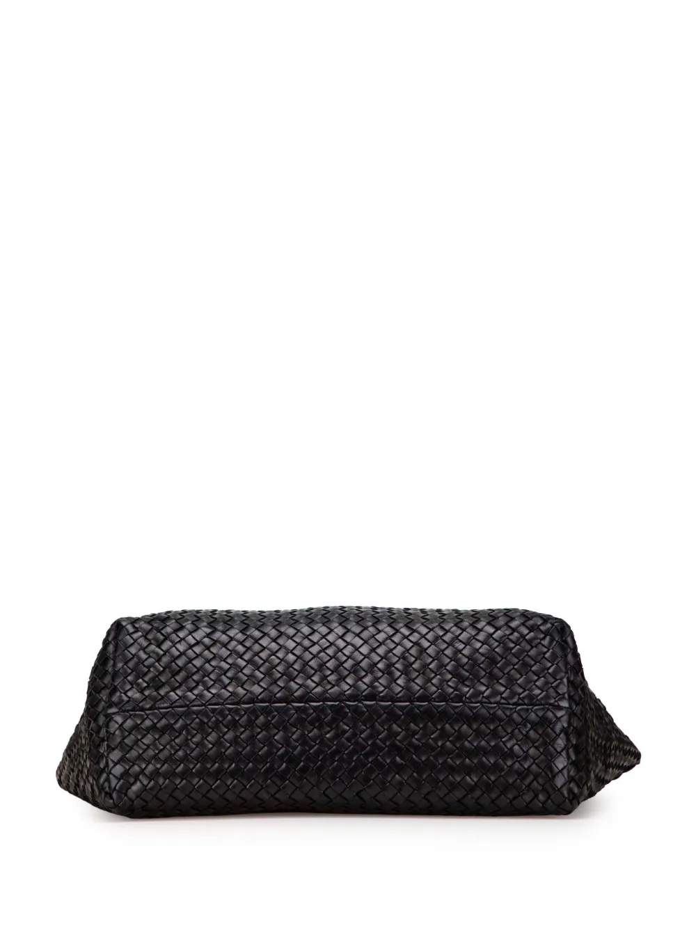 Pre-owned Bottega Veneta 2000-2007 Medium Lambskin Intreccio Cabat Tote Bag In Black