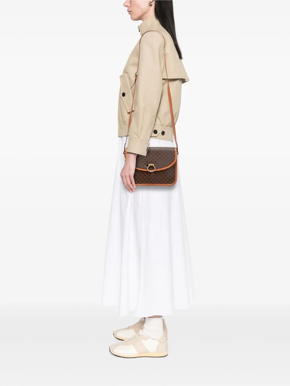 Pre-owned Celine 1991 Macadam Coated Canvas Crossbody Bag In Brown