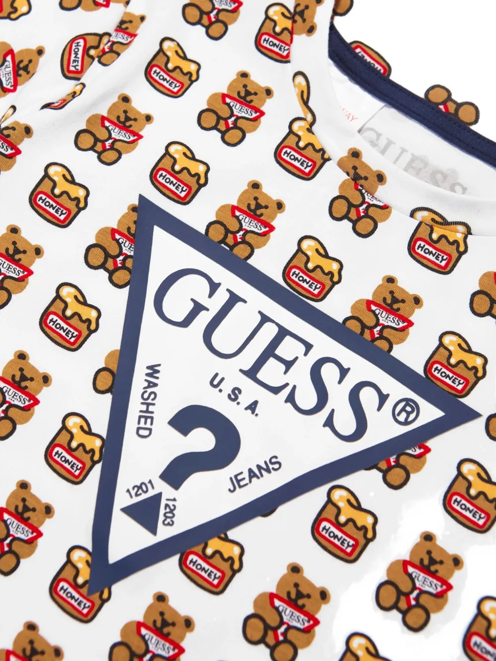 guess kids T-shirt met honingbeerprint Wit