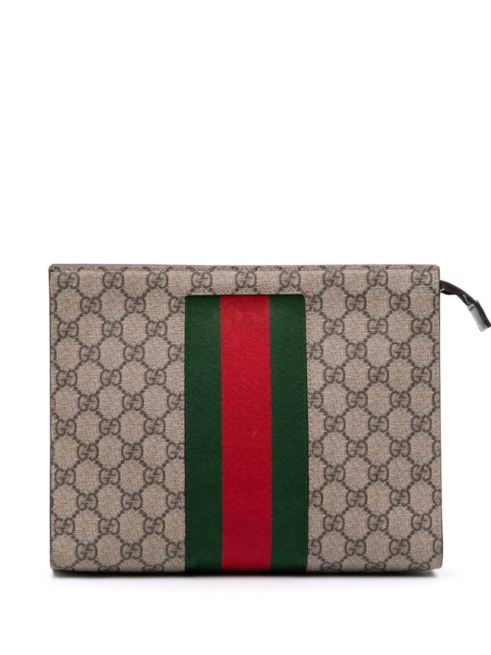 Pre-owned Gucci 2000-2015 Gg Supreme Web Clutch Bag In Brown