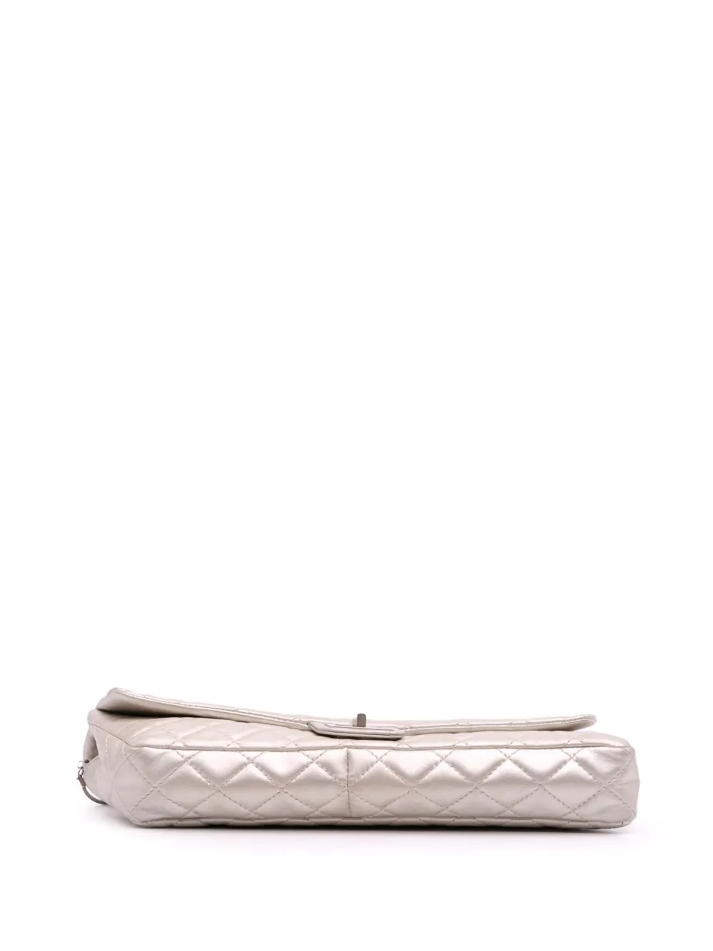 Pre-owned Chanel 2008-2009 Reissue 2.55 Metallic Lambskin Clutch With Chain Shoulder Bag In Silver