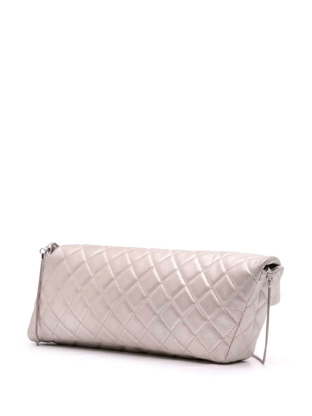 Pre-owned Chanel 2008-2009 Reissue 2.55 Metallic Lambskin Clutch With Chain Shoulder Bag In Silver
