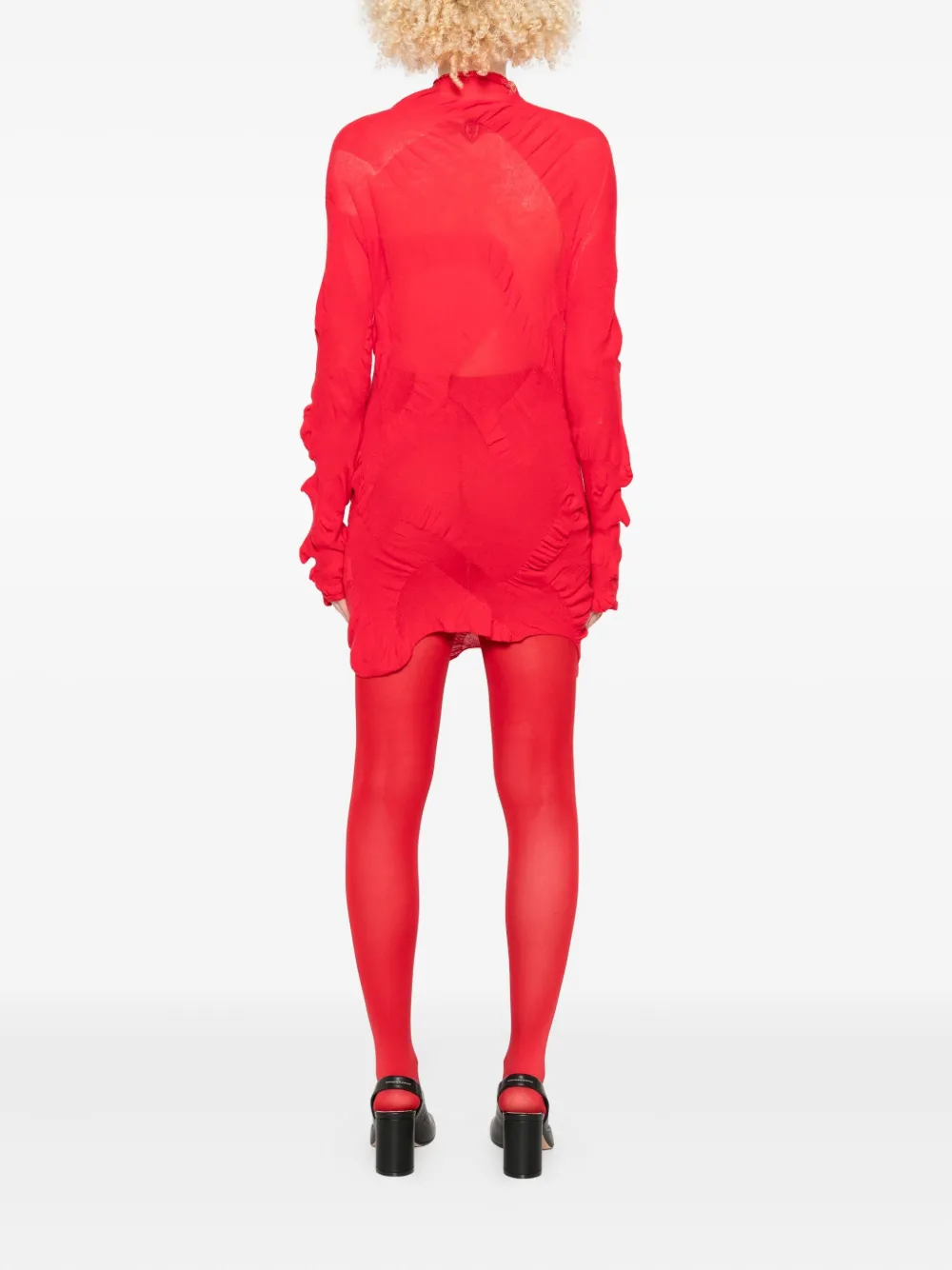 Yohji Yamamoto Gathered Long-sleeve Dress In Red