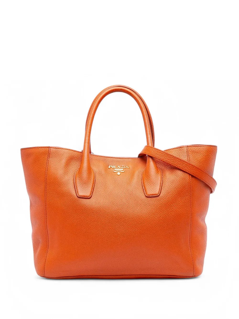 Pre-owned Prada 2000-2025 Vitello Daino Open Convertible Tote Satchel In Orange