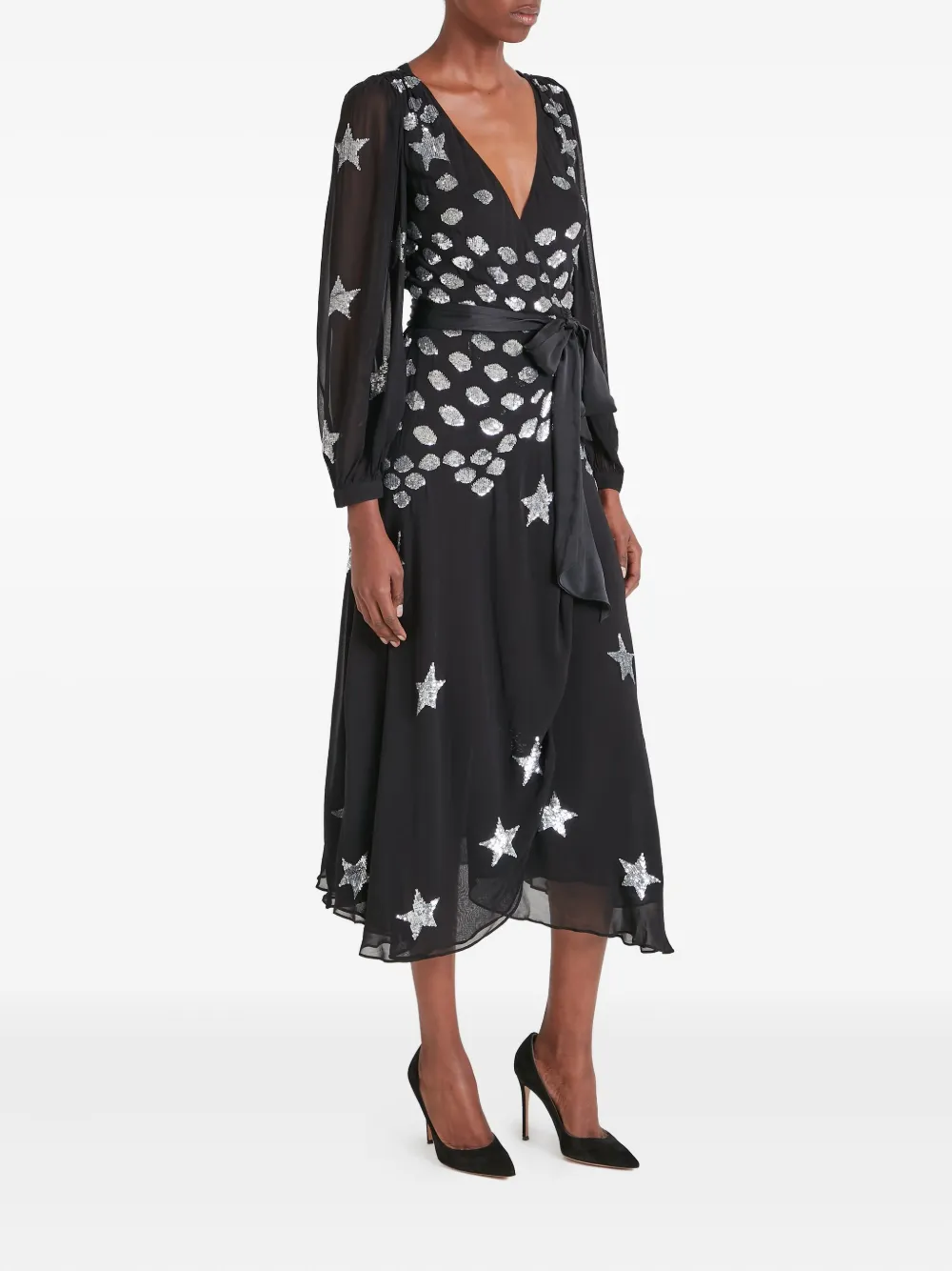 Temperley London Etoile wikkeljurk met pailletten - Zwart