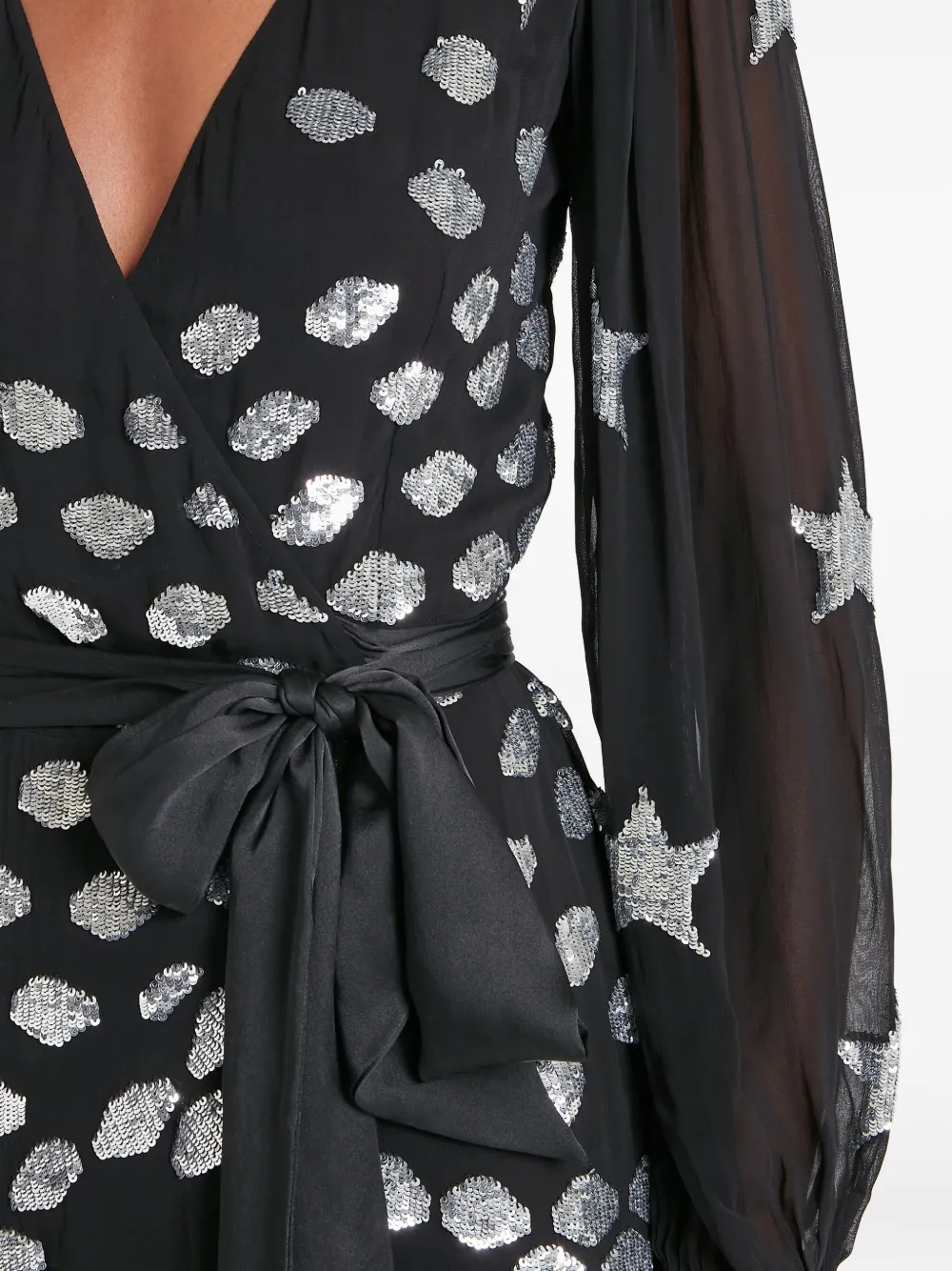 Temperley London Etoile Sequin-star Wrap Dress In Black