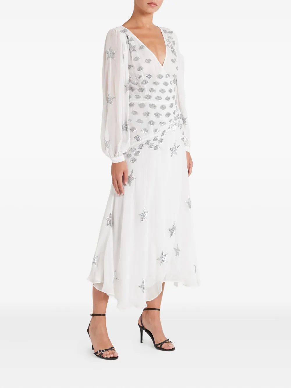 Temperley London Etoile wikkeljurk met pailletten Wit