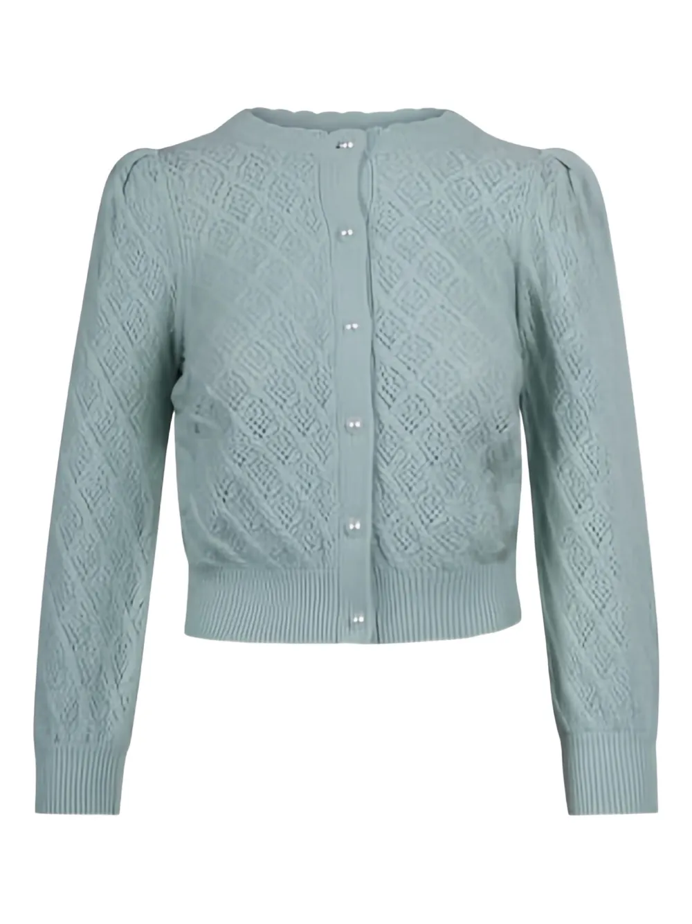Alice And Olivia Doris Pointelle Puff-sleeve Cashmere Cardigan In Blue