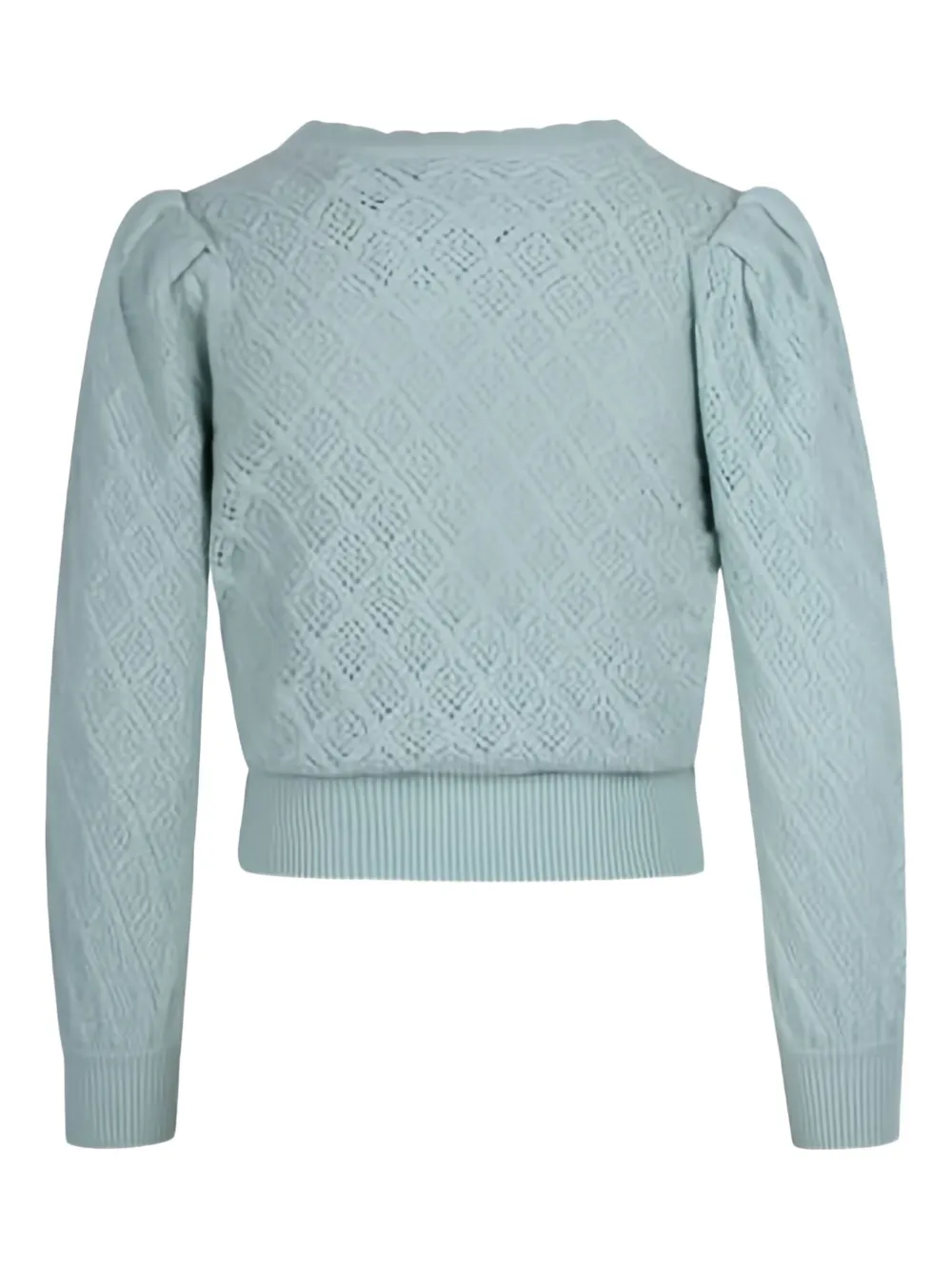 Alice And Olivia Doris Pointelle Puff-sleeve Cashmere Cardigan In Blue
