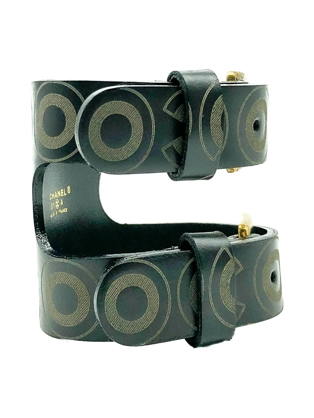 Pre-owned Chanel 2001 Double-buckle Coco Cuff In Gold