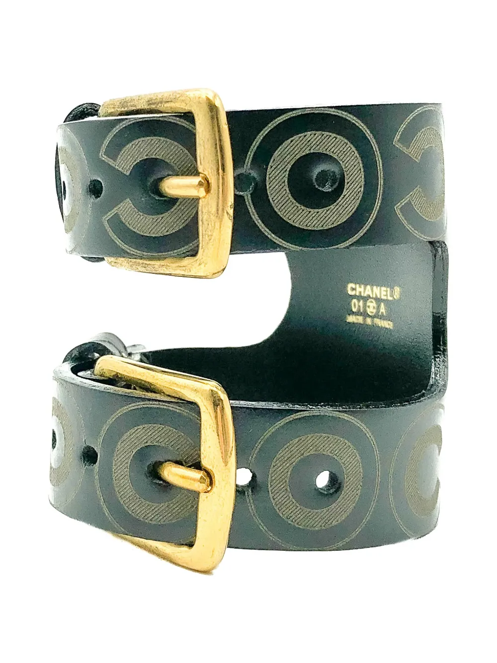 Pre-owned Chanel 2001 Double-buckle Coco Cuff In Gold