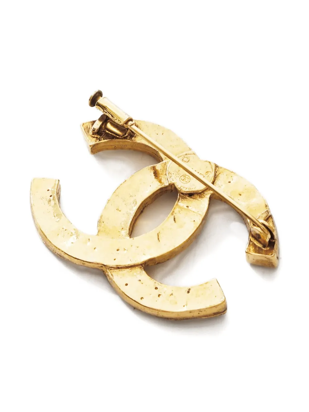 Pre-owned Chanel 1986-1994 Cc-interlocking Rhinestone-embellished Brooch In Yellow