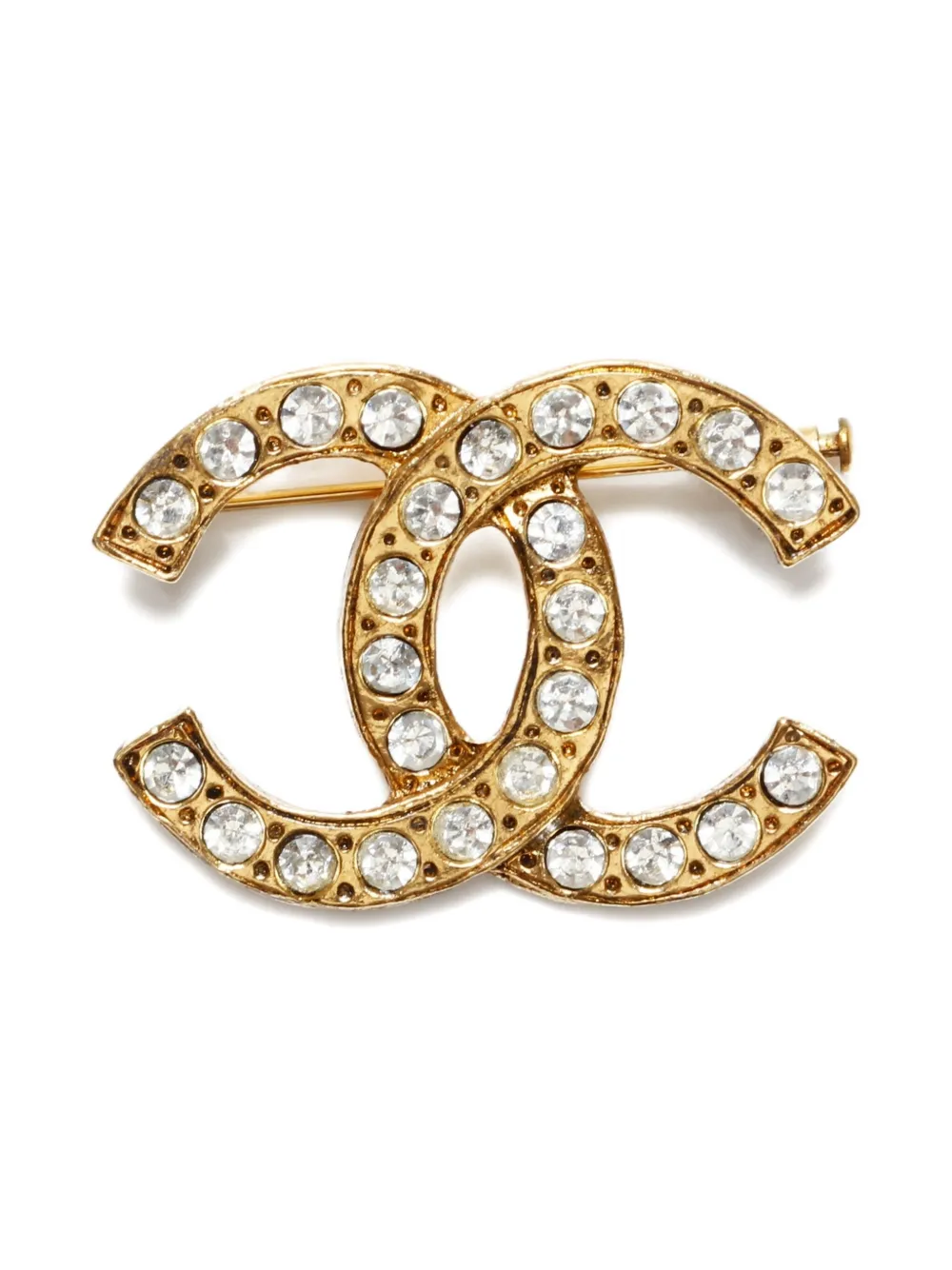 CHANEL Pre-Owned 1986-1994 CC-interlocking rhinestone-embellished brooch | Yellow | Image 1