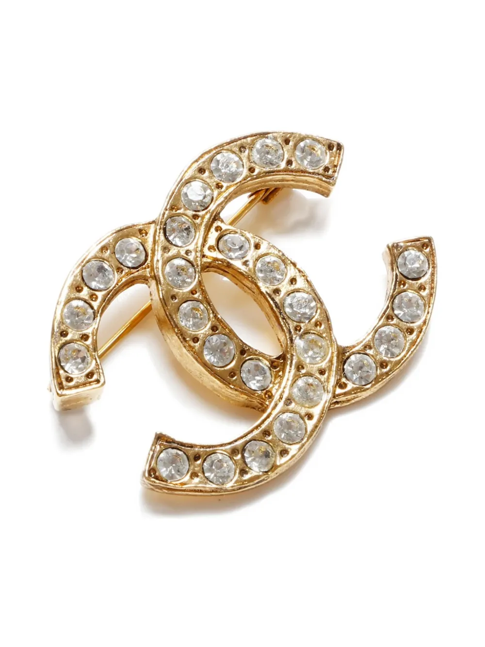 Pre-owned Chanel 1986-1994 Cc-interlocking Rhinestone-embellished Brooch In Yellow