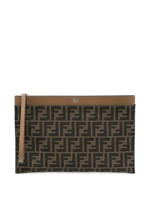 FENDI FF-monogram leather-trimmed clutch bag