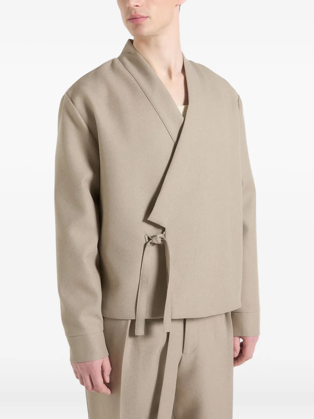 Manière De Voir Robin Textured-kimono Wrap Jacket In Neutral