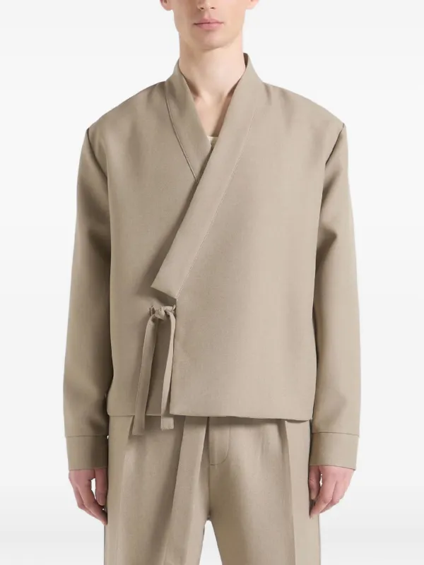 Manière De Voir Robin In Beige Textured Kimono Wrap Jacket