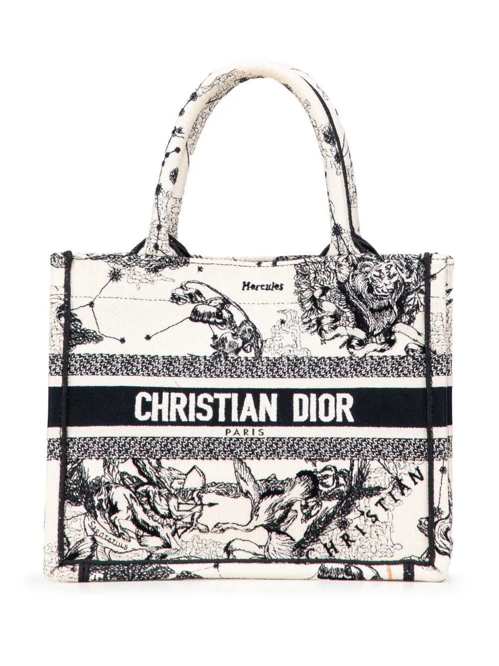 Christian Dior Pre-Owned 2022 Small Canvas Embroidered Zodiac Toile De Jouy Book tote bag | White | Image 1