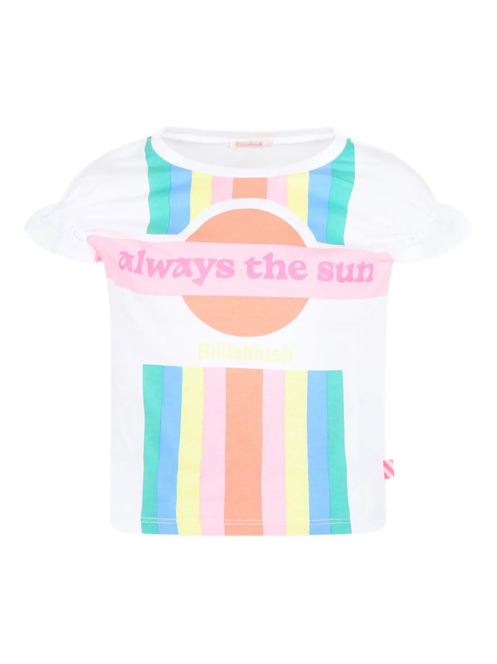 Billieblush Kids' Rainbow-striped Ruffled T-shirt In White