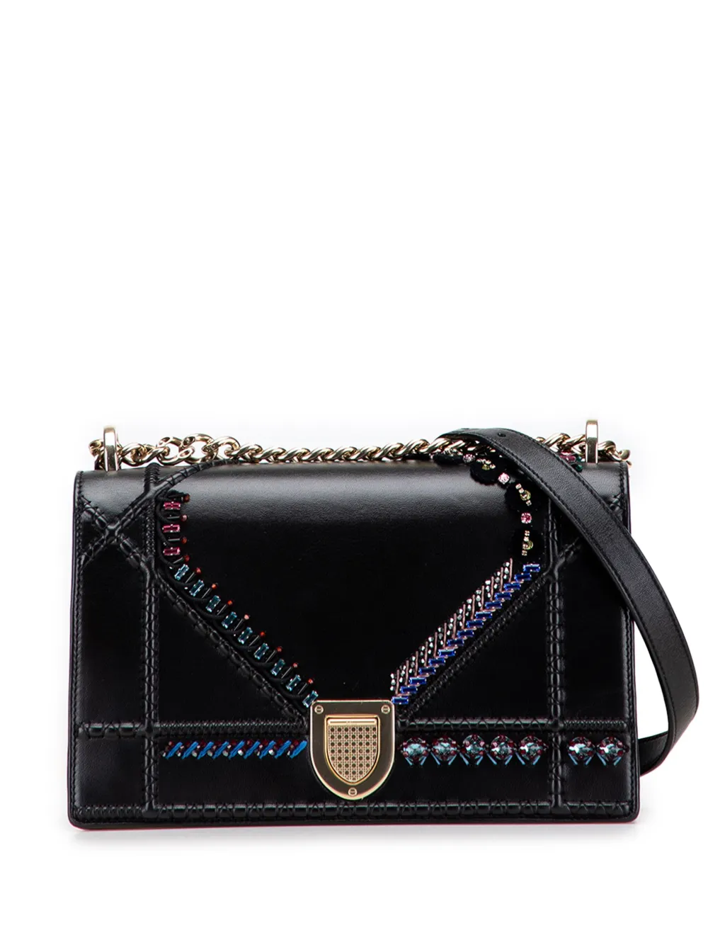 Christian Dior Pre-Owned 2016 Medium Calfskin Crystal Embroidered Diorama Flap crossbody bag | Black | Image 1