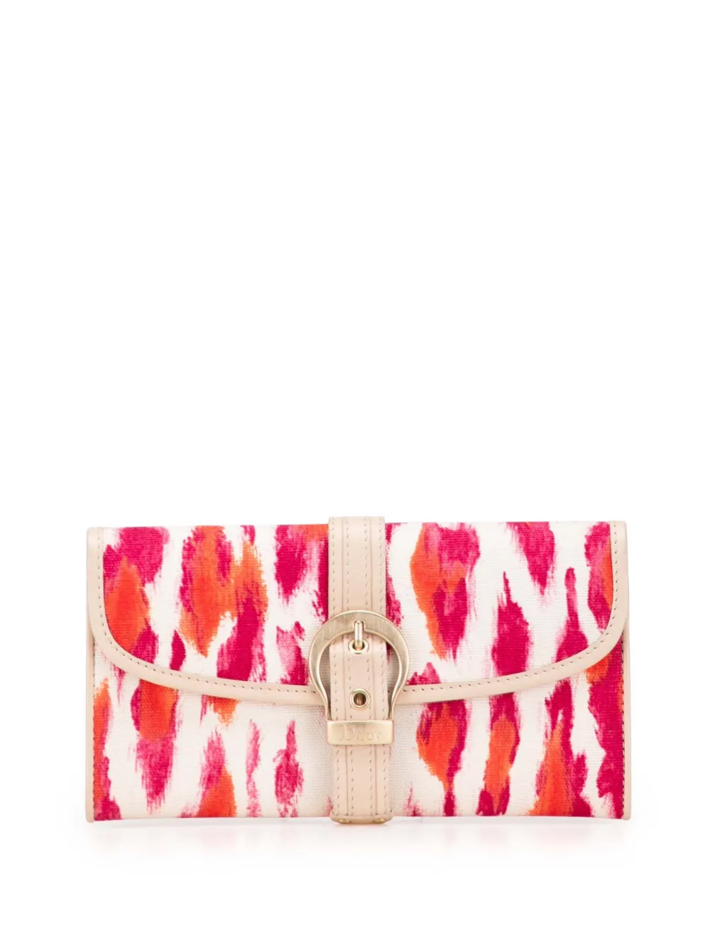 Pre-owned Dior 2007 Printed Canvas Buckle Strap Flap Wallet Long Wallets In Pink