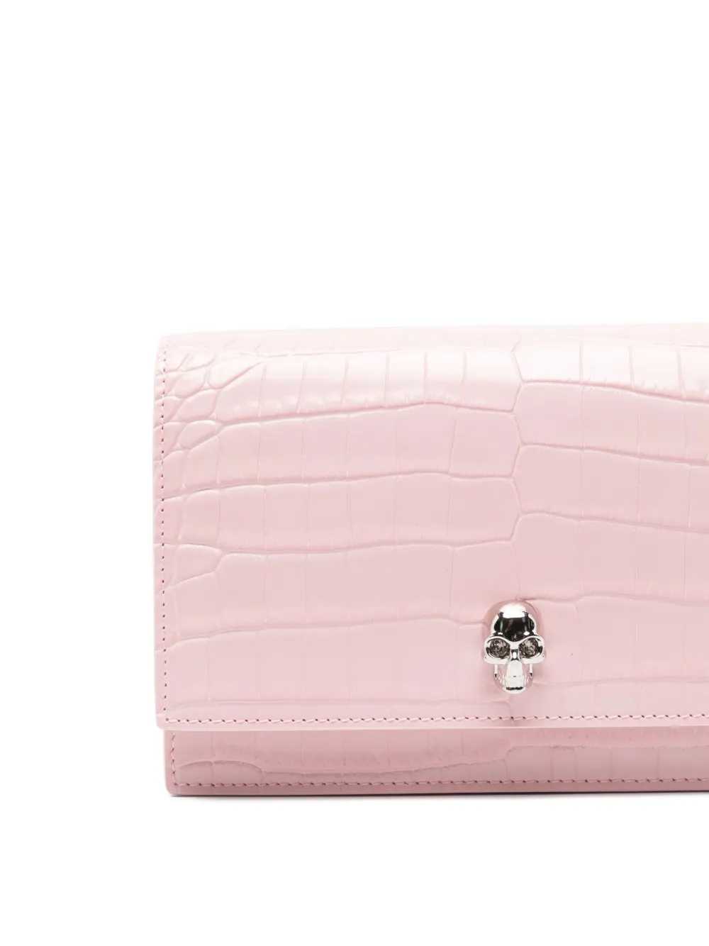 Alexander Mcqueen Skull-embellished Crocodile-effect Mini Bag In Pink