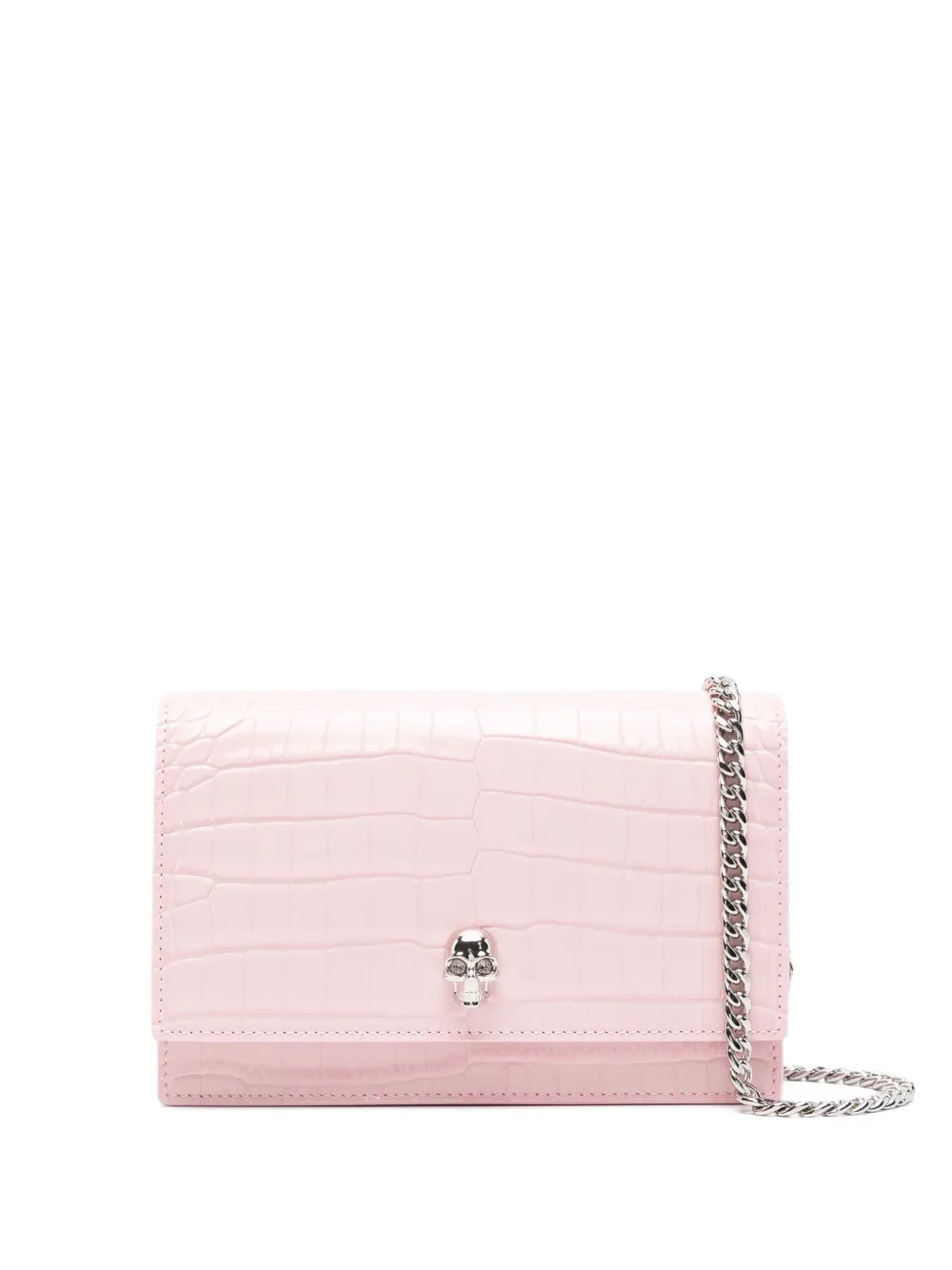 Alexander McQueen skull-embellished crocodile-effect mini bag | Pink | Image 1