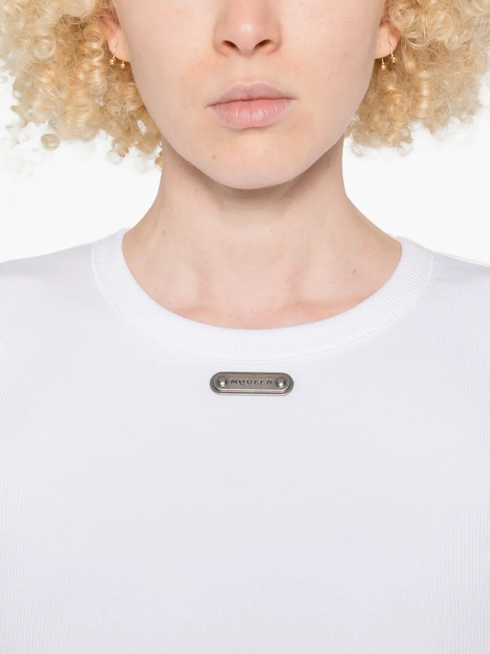 Alexander Mcqueen Fitted Short Sleeve Crewneck Top In White
