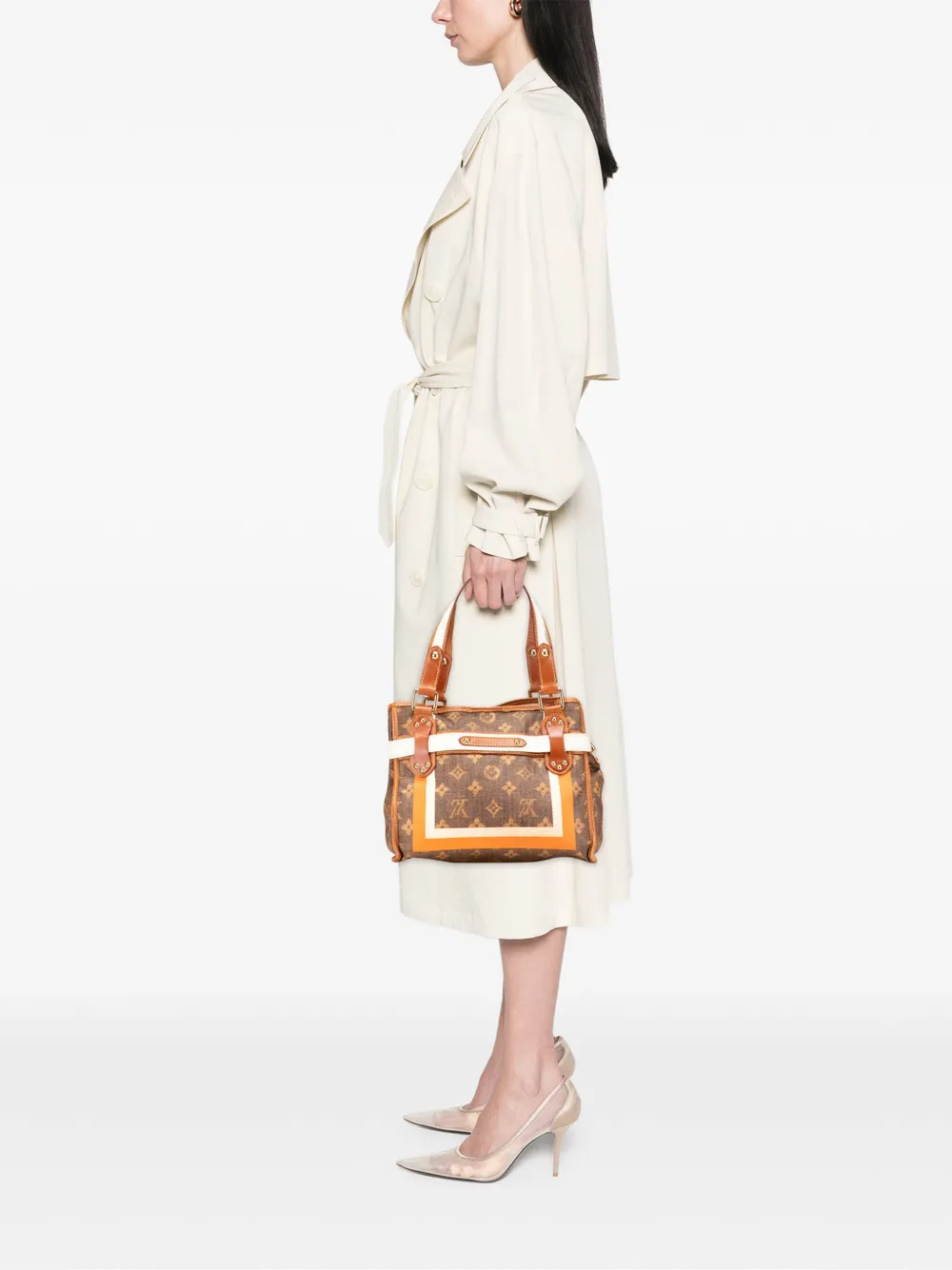 Pre-owned Louis Vuitton 2007 Limited Edition Monogram Tisse Rayures Pm Handbag In Brown