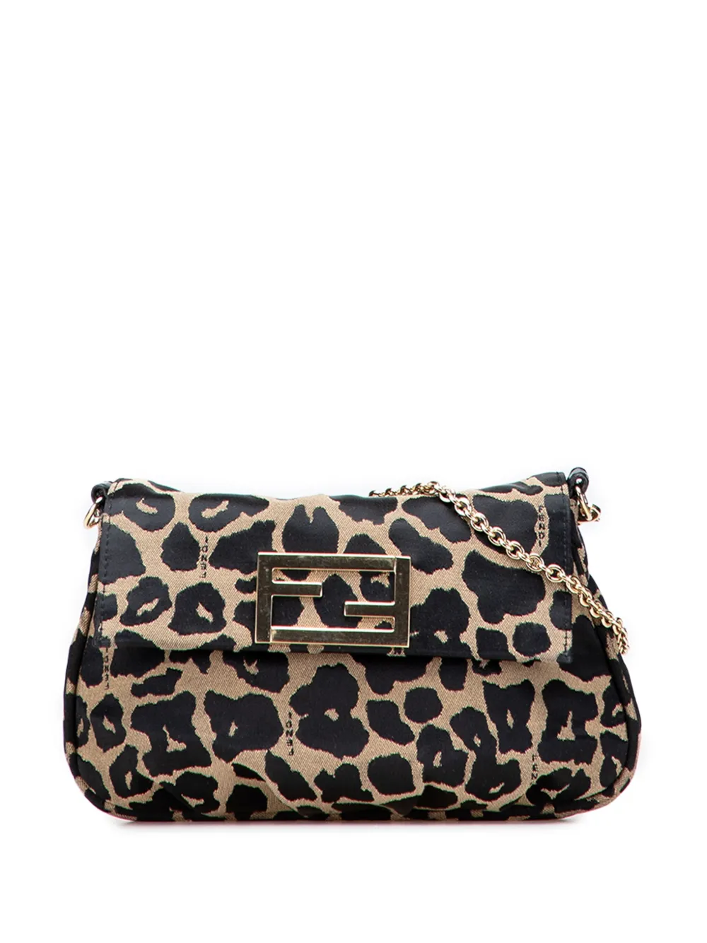 Pre-owned Fendi 2000-2010 Leopard Print Canvas Sta Pochette Crossbody Bag In Brown