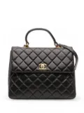 CHANEL Pre-Owned 2015-2016 Large Lambskin Trendy CC Top Handle Flap satchel - Black