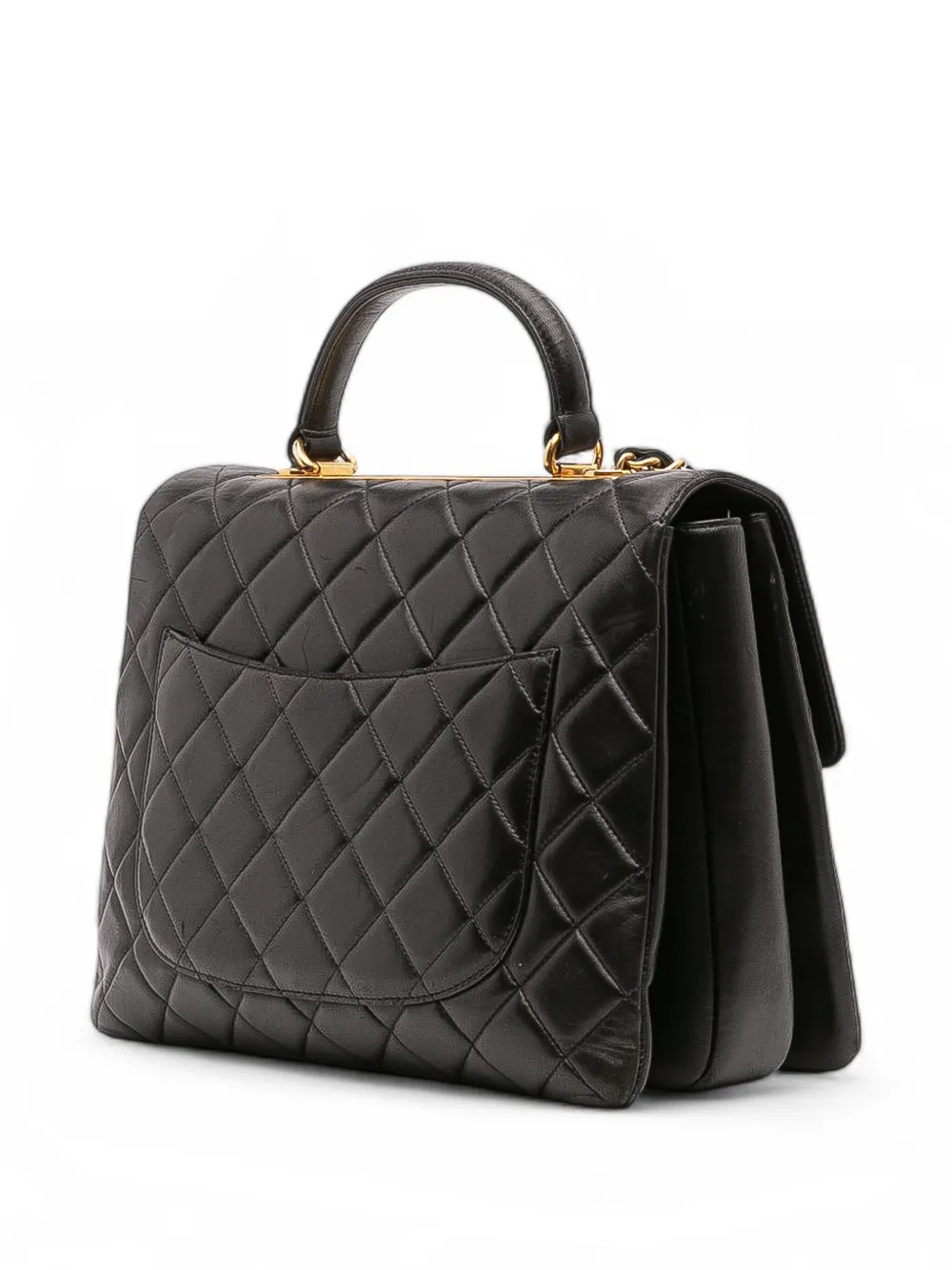 Pre-owned Chanel 2015-2016 Large Lambskin Trendy Cc Top Handle Flap Satchel In Black