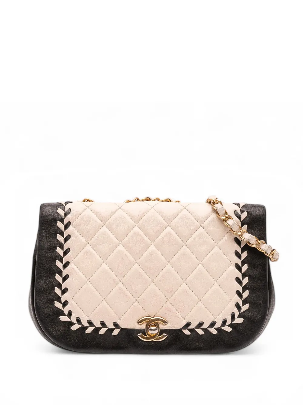 Pre-owned Chanel 2018 Small Bicolor Calfskin Braided Chic Flap Shoulder Bag In White