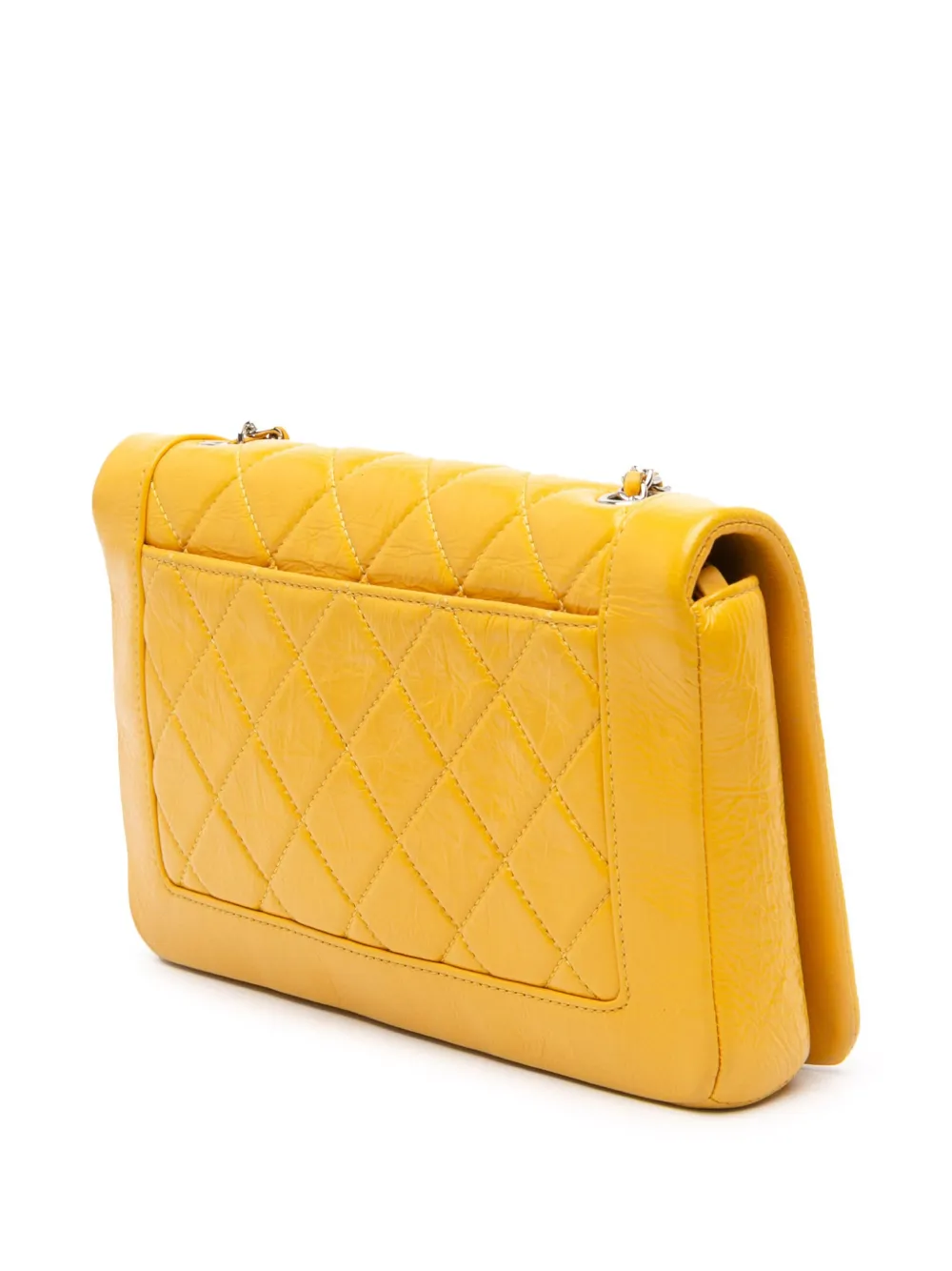 Pre-owned Chanel 2018 Crumpled Calfskin Bi Quilted Vintage Full Flap Crossbody Bag In Yellow
