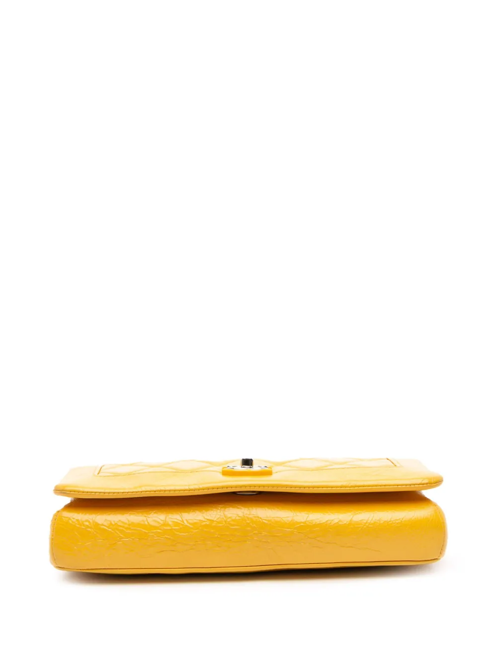 Pre-owned Chanel 2018 Crumpled Calfskin Bi Quilted Vintage Full Flap Crossbody Bag In Yellow