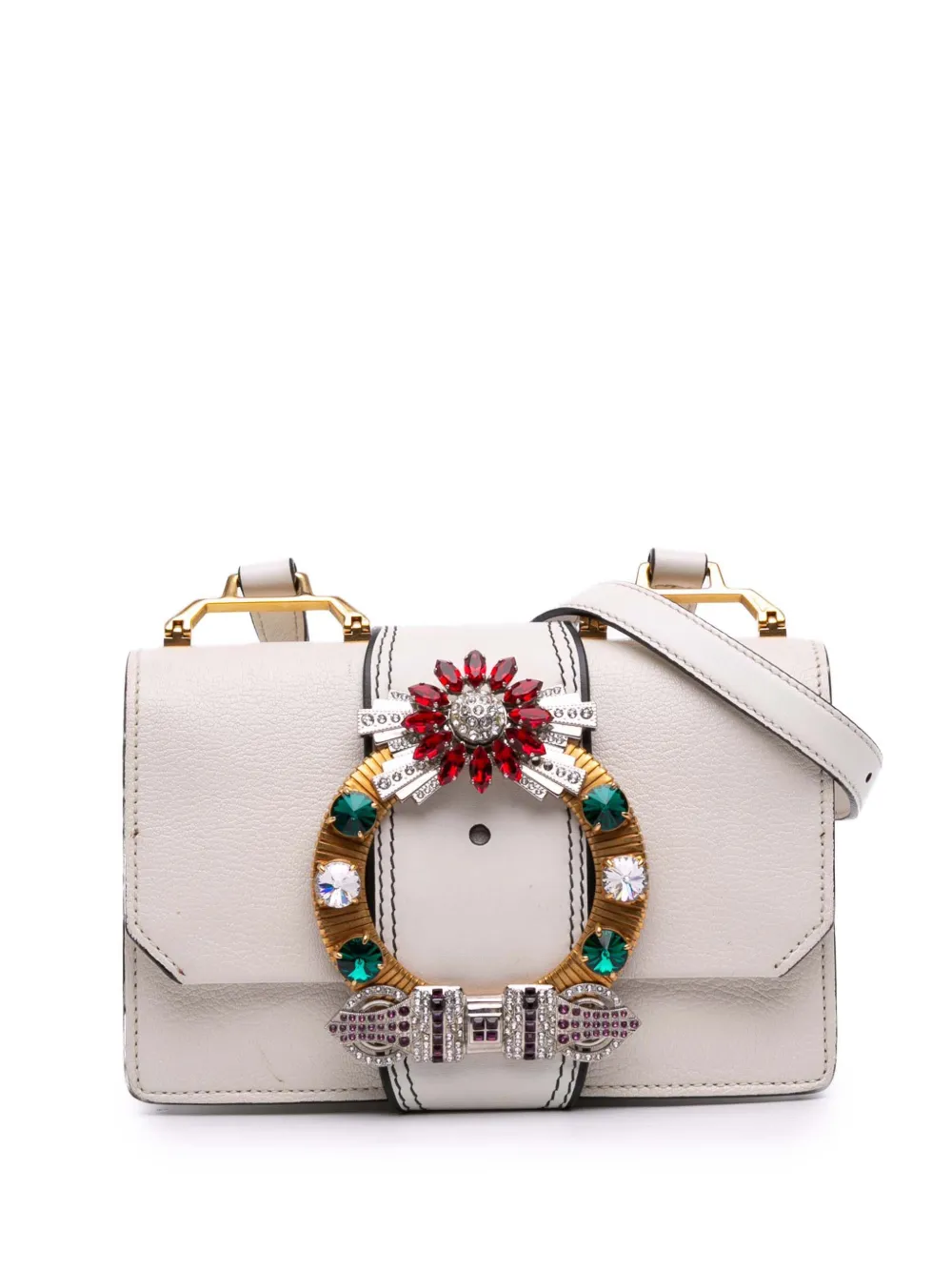 Miu Miu Pre-Owned 2010-2025 Goatskin Madras Soft Calf Crystal Embellished crossbody bag | White | Image 1
