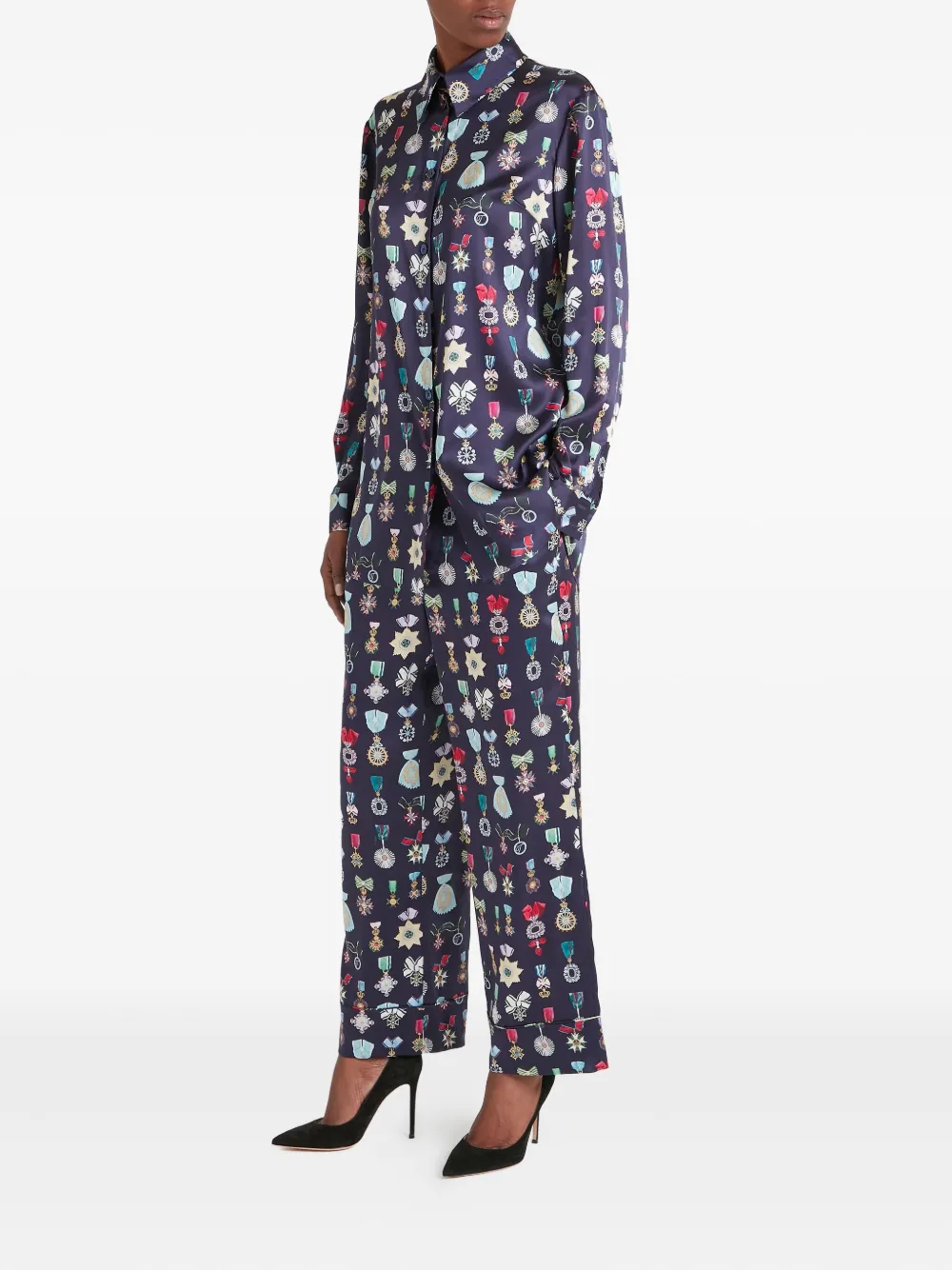 Temperley London Gloriette Silk Trousers In Blue