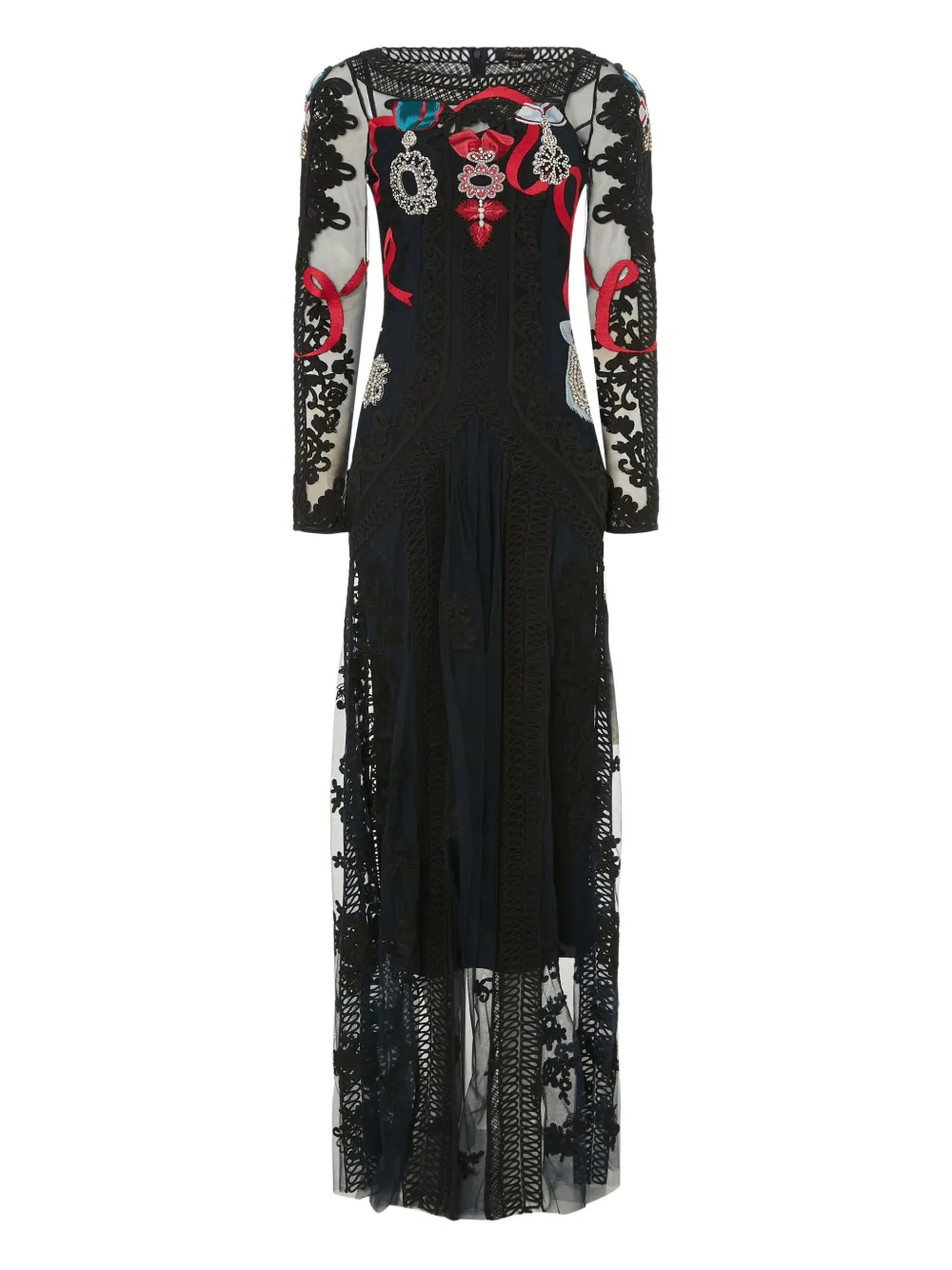 Temperley London Diamantine Ribbon-embellished Lace Dress In Blue