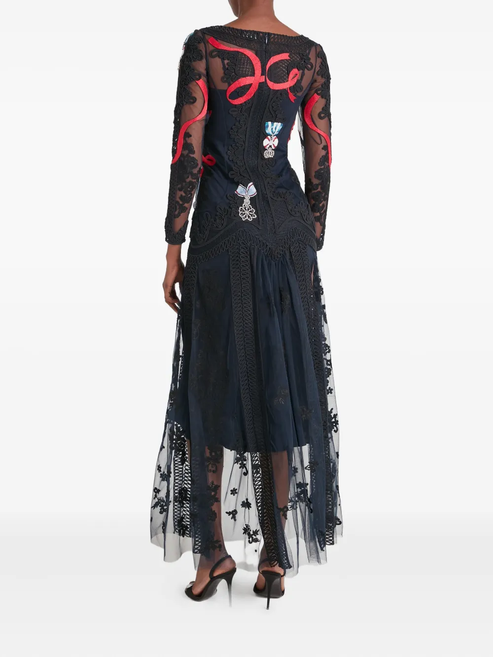 Temperley London Diamantine Ribbon-embellished Lace Dress In Blue