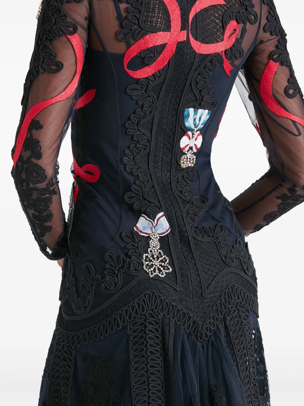 Temperley London Diamantine Ribbon-embellished Lace Dress In Blue